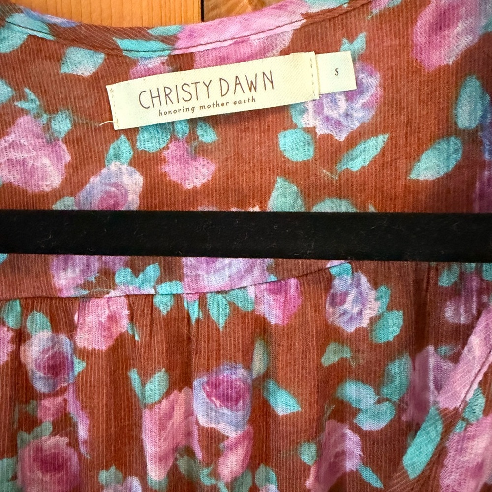 Christy Dawn Brown Floral Wrap Midi Dress with Lavender & Teal Blooms - Picture 2 of 3